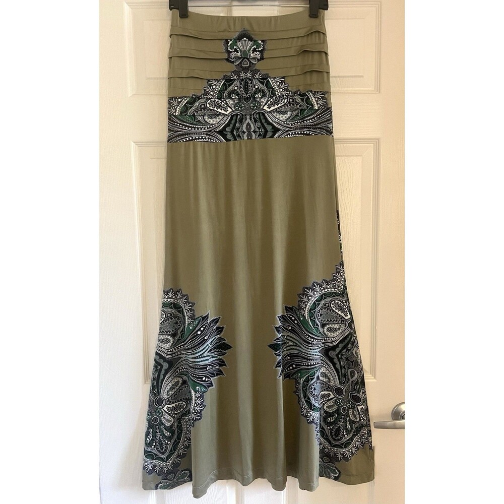 Lorane Strapless Paisley Dress Sz S Pleated Ankle Boho Whimsigoth Border Print
